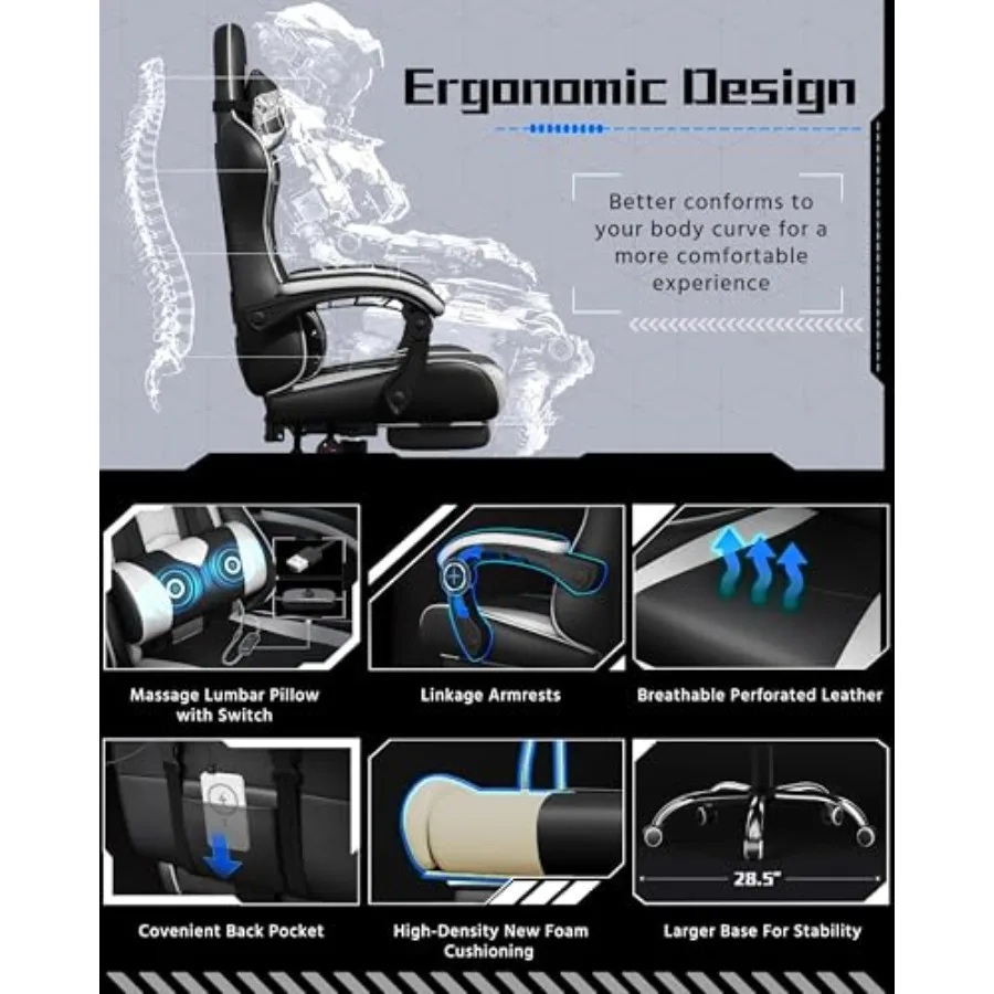 Gaming chair with footrest, ma - огляд і ціна Massage